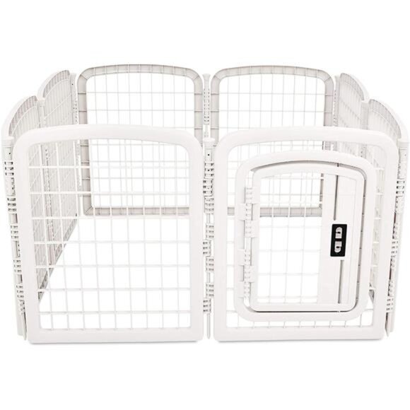 8-Panel Octagonal Plastic Pet Pen Fence Enclosure With Gate, 59 x 58 x 28 Inches - Picture 3 of 8